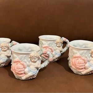 Avon Vintage Porcelain Cherub Rose Mugs - Set of 4